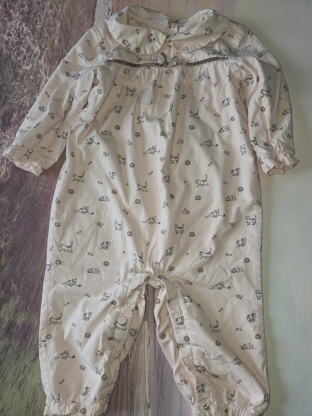 Janie and Jack Pale Pink Cat-Print One-Piece Pajama Romper